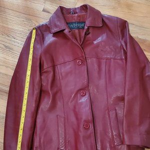 Leather jacket deep red/ dark red - Fitted and elegant, button closure, size M